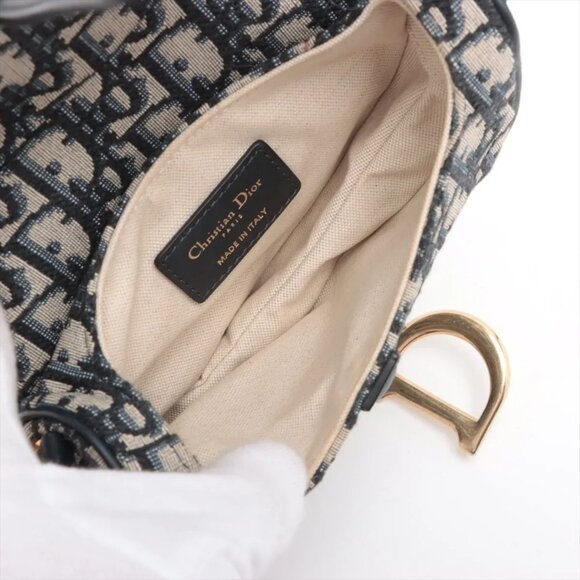 Christian Dior Oblique Saddle Bag canvas x leather Shoulder bag Navy Blue - Picture 6 of 8